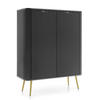 HIGHBOARD Zova Schwarz, Goldene Beine, Hochkommode - Goldfarben/Schwarz, Holzwerkstoff/Metall (103/129/39cm) - Bettso