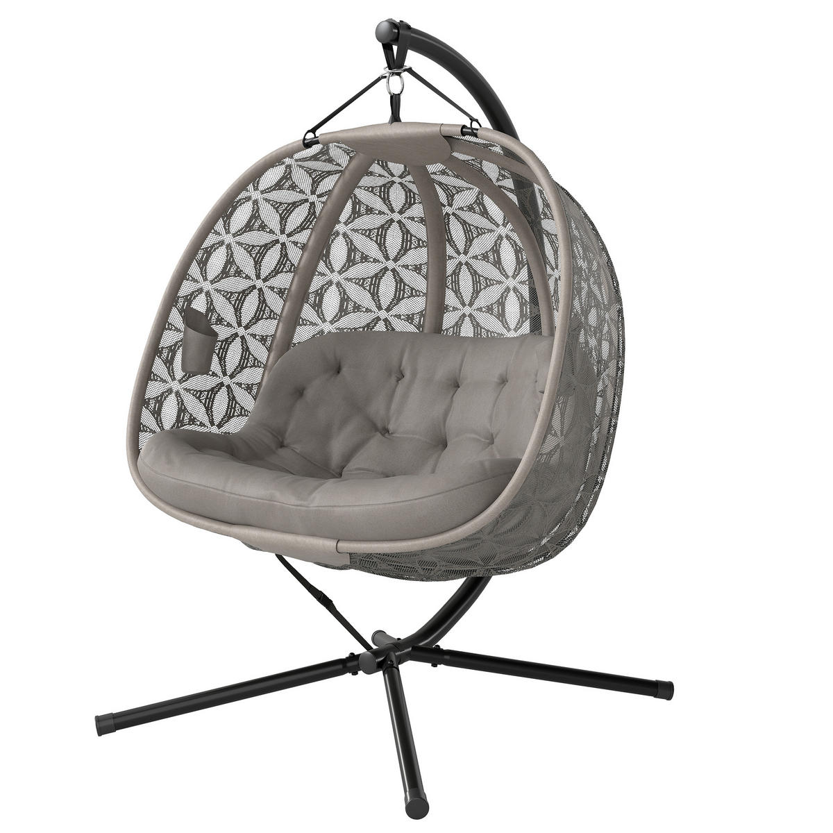 HÄNGESESSEL Mit Gestell DE-07068 mit Becherhaltern, Sicherheitsgurt - Sandfarben, Metall (126/176/126cm) - ComfortXL