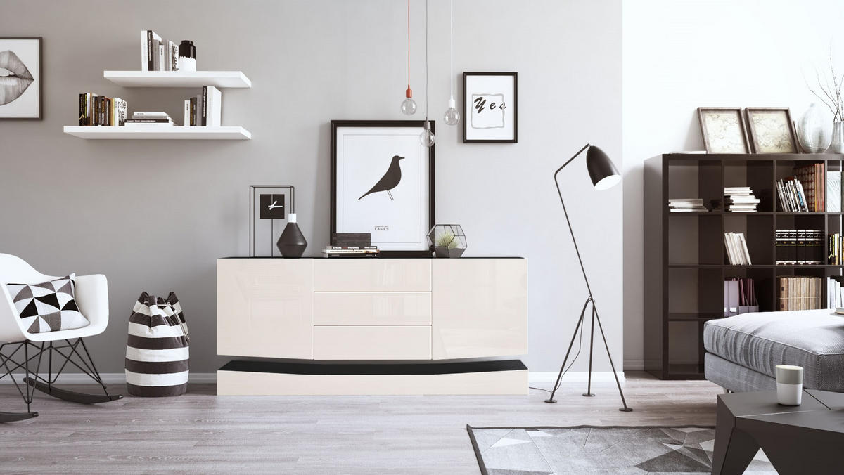 SIDEBOARD City Fronten in Creme Hochglanz - Creme, Holzwerkstoff (178/82/39cm) - Vladon