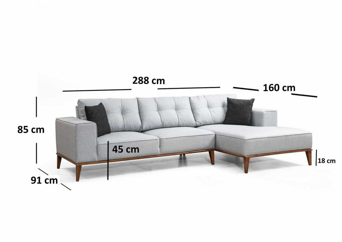 ECKSOFA mit losen Rückenkissen - Walnussfarben/Hellgrau, Holz/Textil (160/288cm) - myHomelando