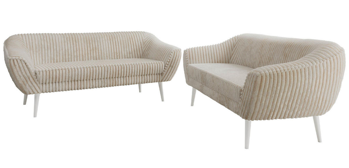 SEDACÍ SOUPRAVA 3+3 PIRS - Béžová Manšestr - Bílé nohy - bílá/krémová, kompozitní dřevo/textil (180/75/74cm) - MKS