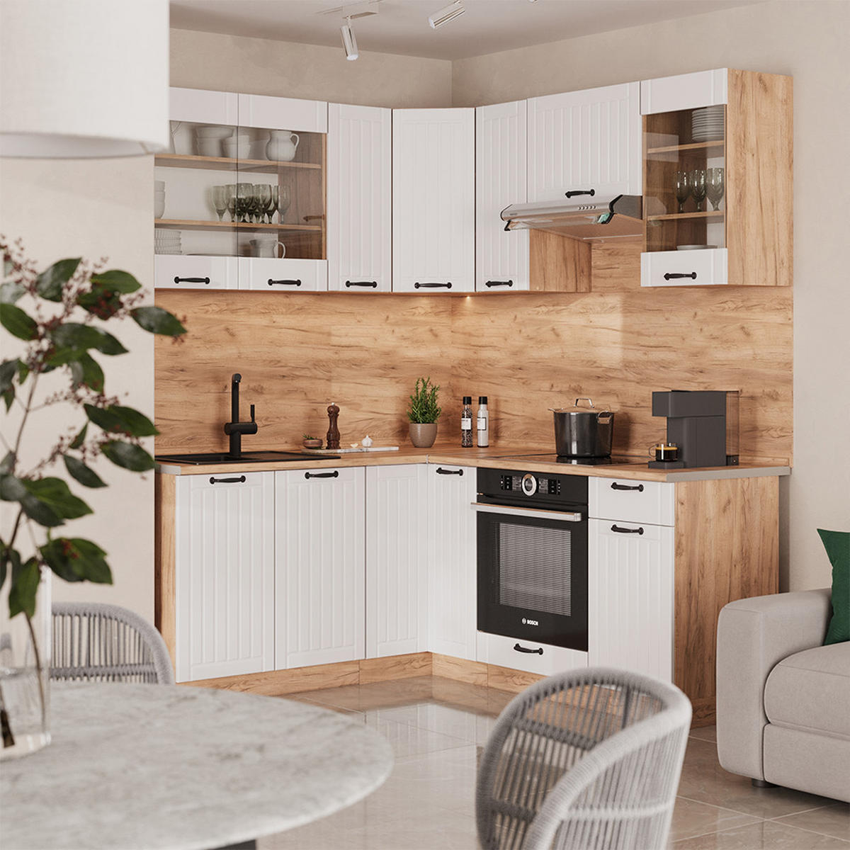 ROHOVÁ KUCHYŇ Fame-Line Bílý venkovský dům - bílá/medově dubová, kompozitní dřevo (190/81.6/60cm) - Vicco