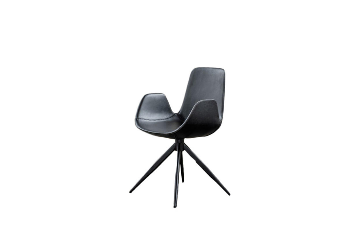 DREHSTUHL QUEN Schwarz Kunstleder - Schwarz, Leder (55.5/82/55cm) - KAWOLA