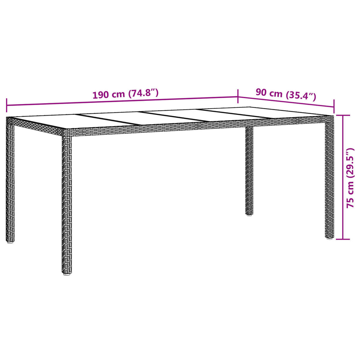 GARTENTISCH Tischwald 90/75.5/190 cm - Schwarz, Naturmaterialien (190/90/75.5cm) - ZMH