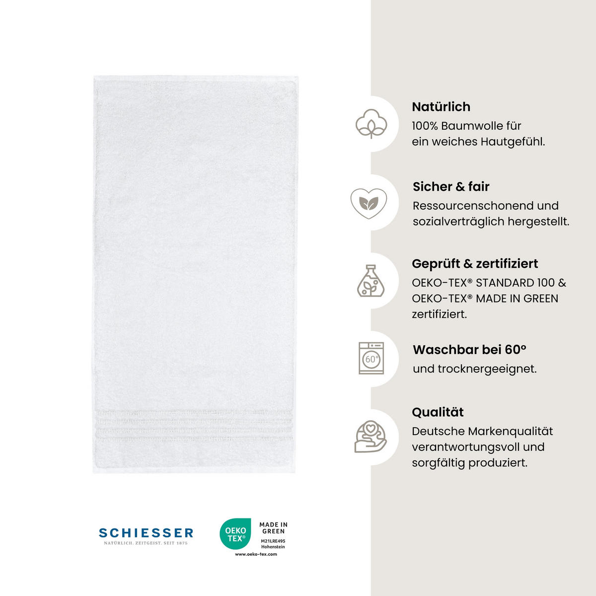 DUSCHTUCHSET Milano - 2-teilig - 70 x 140 cm - Weiß - Weiß, Textil (70/140cm) - SCHIESSER