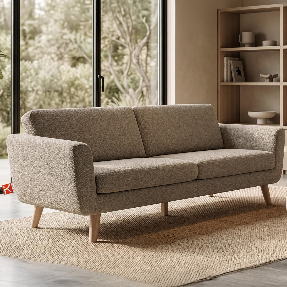 3-SITZER-SOFA TAGIO mit Armlehnen, Dunkelbeige - Graubraun/Beige, Buchenholz/Textil (88/80/190cm) - KONSIMO®