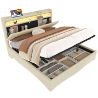 POLSTERBETT 140/200 cm mit LED-Beleuchtung und Bettkasten, Leinenbezug Grau - Grau, Textil (140/200cm) - BEAOK