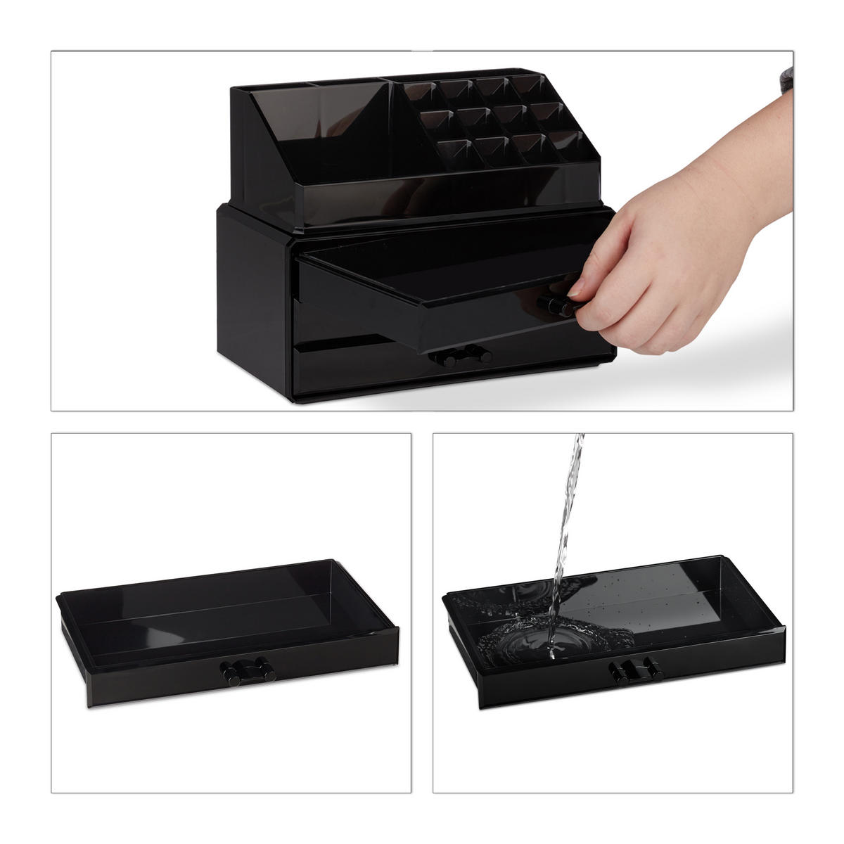 MAKEUP Organizer - Schwarz, Kunststoff (23.5/19/14cm) - Relaxdays
