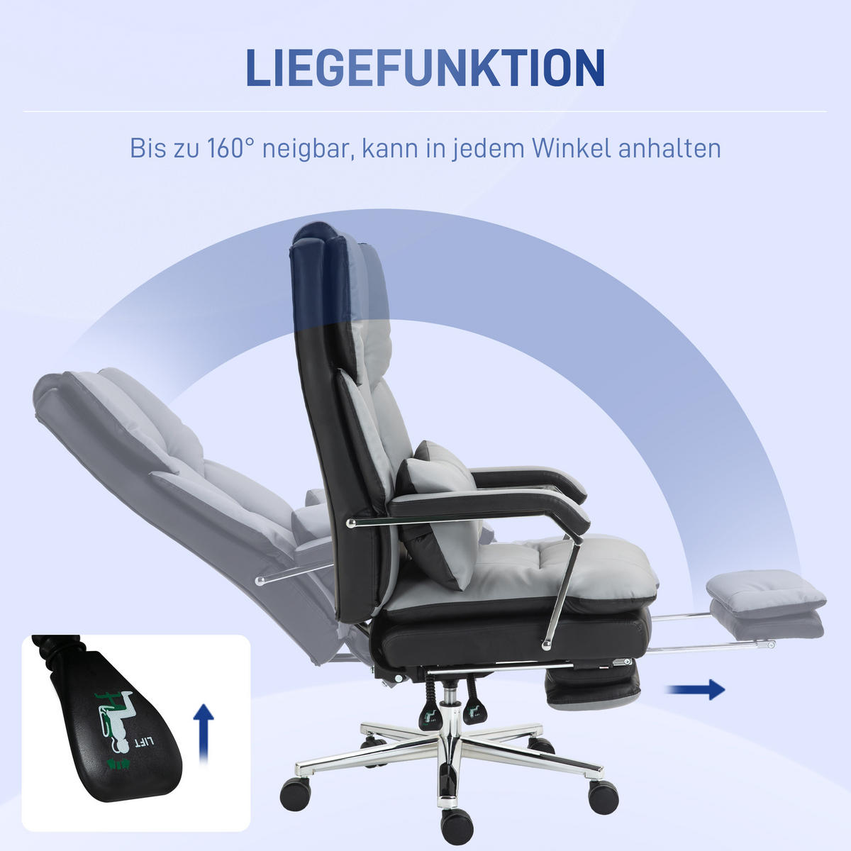 BÜROSTUHL, Ergonomischer, Grau - Grau, Leder (71/129/63cm) - HOMCOM