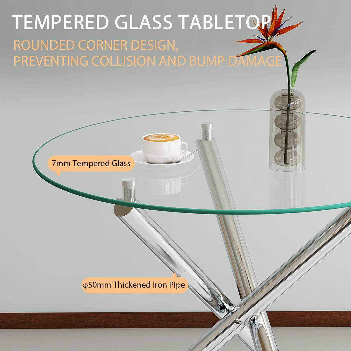 80/76/80 cm Silber aus Glas und Metall mit verstellbaren Gleitern - Silberfarben, Metall (80/80/76cm) - OKMYHOME