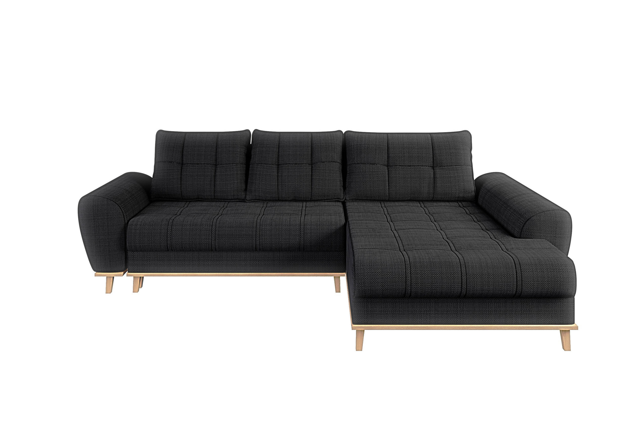 ECKSOFA im Scandi-Stil, Schlaffunktion, Bettkasten B268/T175/H86 cm, Ottomane rechts, Liegefl. 128x209 cm, Bouclé Chenille Stoff in Anthrazit / 21011 - Eichefarben/Anthrazit, Holz/Textil (268/175cm) - luma-home