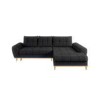 ECKSOFA im Scandi-Stil, Schlaffunktion, Bettkasten B268/T175/H86 cm, Ottomane rechts, Liegefl. 128x209 cm, Bouclé Chenille Stoff in Anthrazit / 21011 - Eichefarben/Anthrazit, Holz/Textil (268/175cm) - luma-home