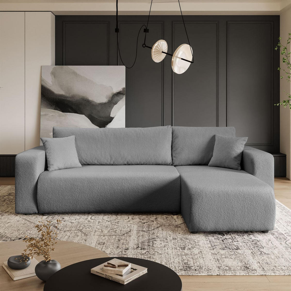 ECKSOFA VESPO L mit Schlaffunktion und Bettkasten - Graphitfarben, Textil (247/143cm) - Lookway