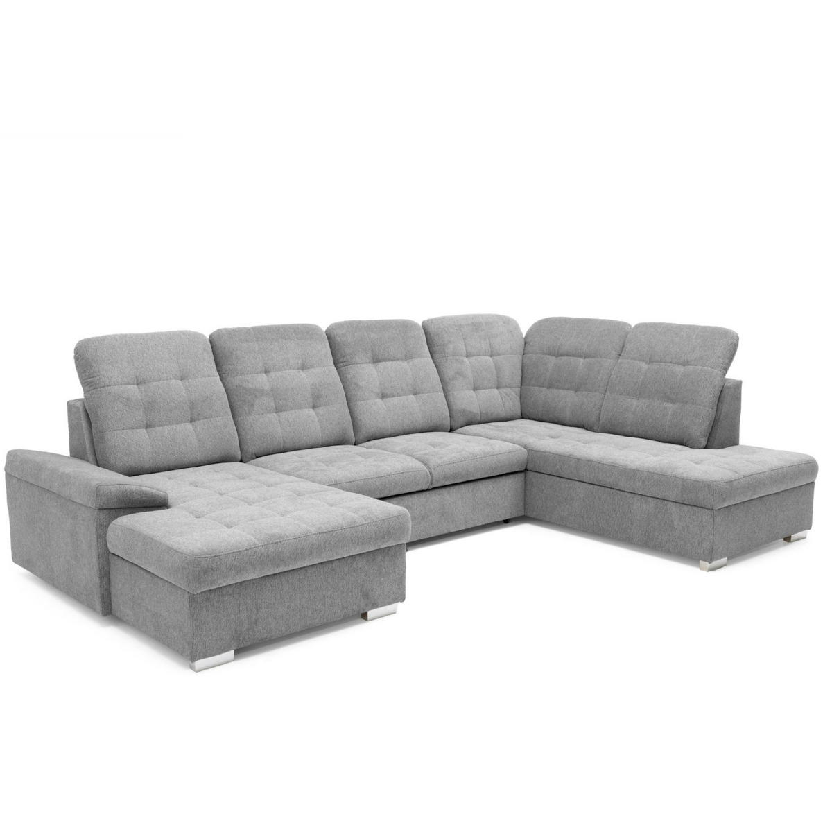 ECKSOFA U-Form OLIVIA U Rechts mit Schlaffunktion 124x257 Velours Hellgrau - Silberfarben/Hellgrau, Holz/Kunststoff (202/103/320cm) - Muffo