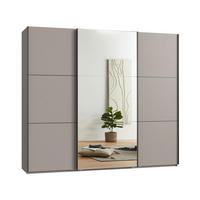 SCHWEBETÜRENSCHRANK 3-türig B250/H216/T65 cm inkl. Vollausstattung in Sand Grau mit Spiegel / 22014 - Sandfarben/Schwarz, Holzwerkstoff/Metall (250/216/65cm) - luma-home
