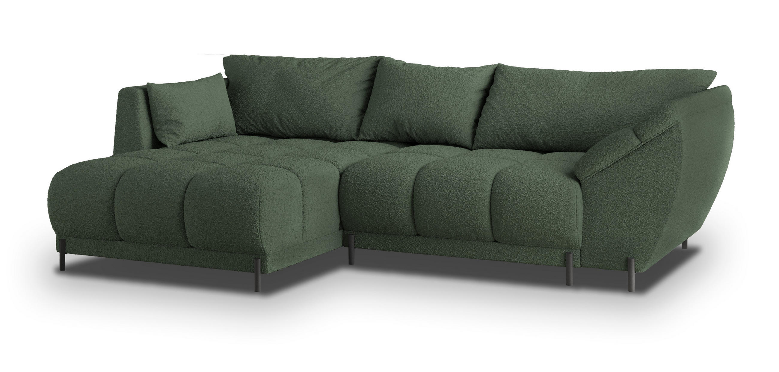 ECKSOFA VESTANO L-S Grün Boucle-Stoff mit Schlaffunktion - Grün, Holz (287/182cm) - MASSENO