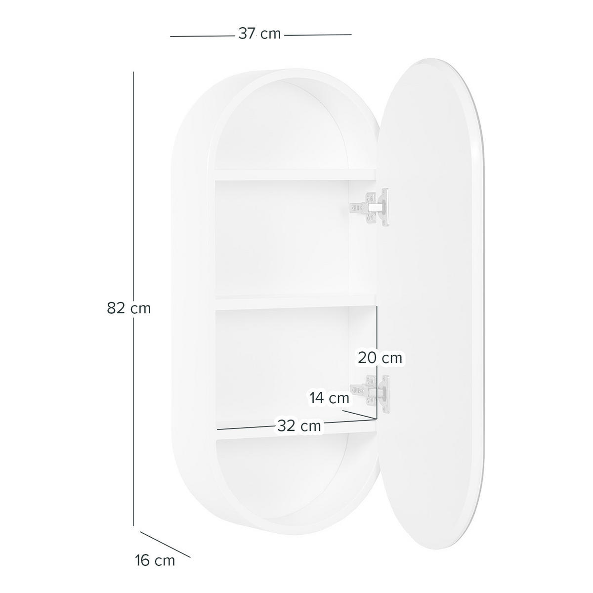 SPIEGELSCHRANK - oval - Weiß, Holzwerkstoff (37/82/16cm) - home24