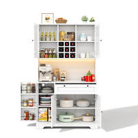 BUFFETSCHRANK aus MDF 105x40x180 cm Weiß mit LED-Beleuchtung, Steckdosenleiste und Weinregal - Weiß, Holzwerkstoff (105/180/40cm) - IVMEU