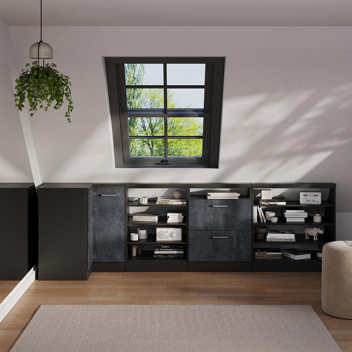 DACHSCHRÄGENSCHRANK ECKSCHRANK Rion Schwarz Beton/Anthrazit 75.6 x 81.6 cm mit 1 Tür - Anthrazit/Schwarz, Holzwerkstoff (75.6/81.6/75.6cm) - Vicco