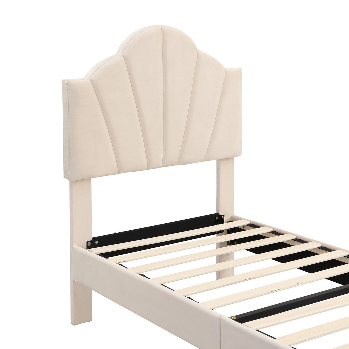 POLSTERBETT aus Samt 90x200 cm in Beige mit verstellbarem Kopfteil - Beige, Textil (90/200cm) - Modfu