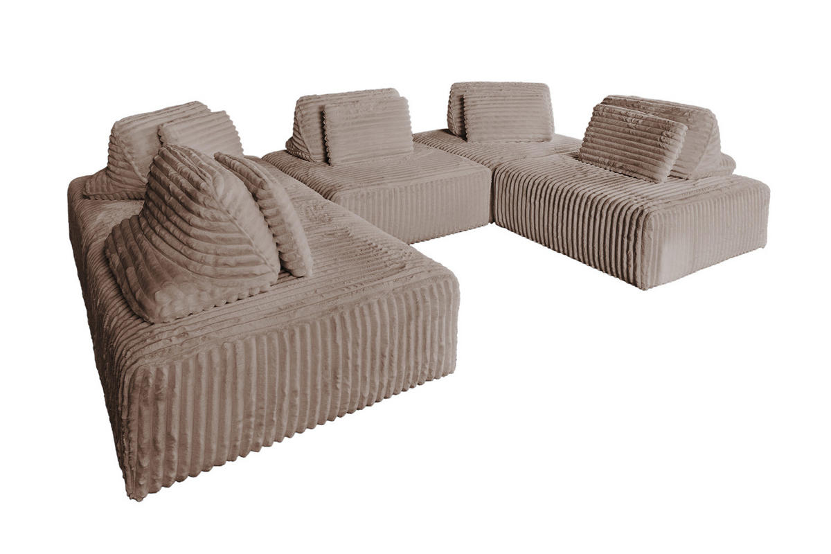 MODULSOFA WIOLO SOFT 5 MODULE 5 KISSEN Taupe Cord - Taupe/Schwarz, Kunststoff/Textil (333/84/222cm) - KAWOLA
