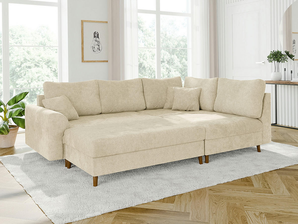 HOCKER Sigurd Beige Chenille - Beige/Braun, Holz/Textil (118/40/73cm) - S-Style Möbel