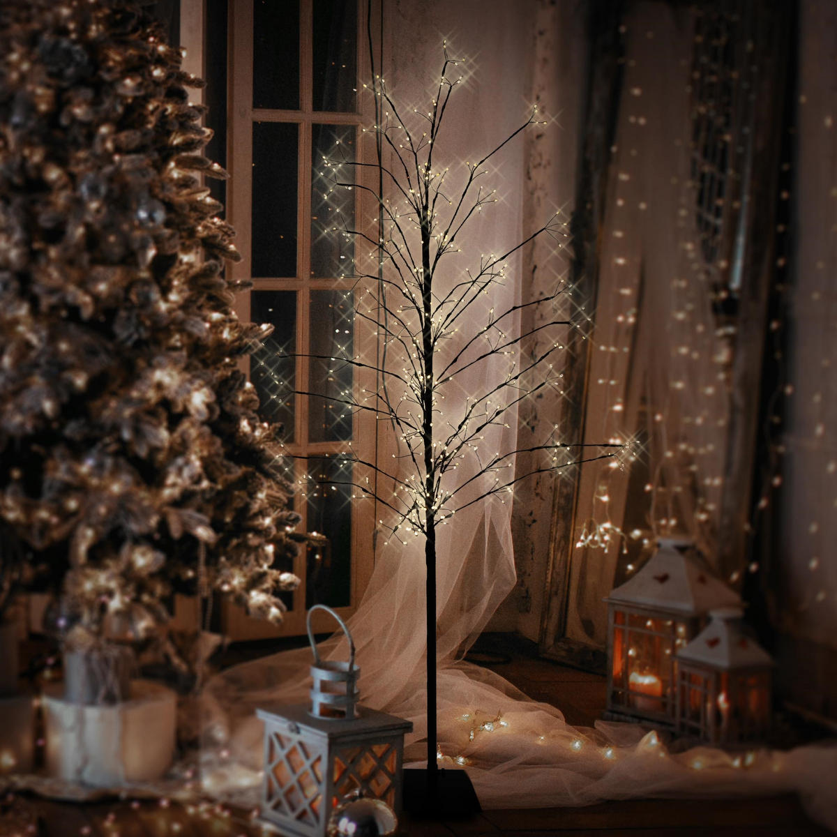 LED-BAUM 150 cm 360LED Warmweiß Timer Außen Flexibel Zweige - Schwarz, Kunststoff (60/150/60cm) - ECD-Germany