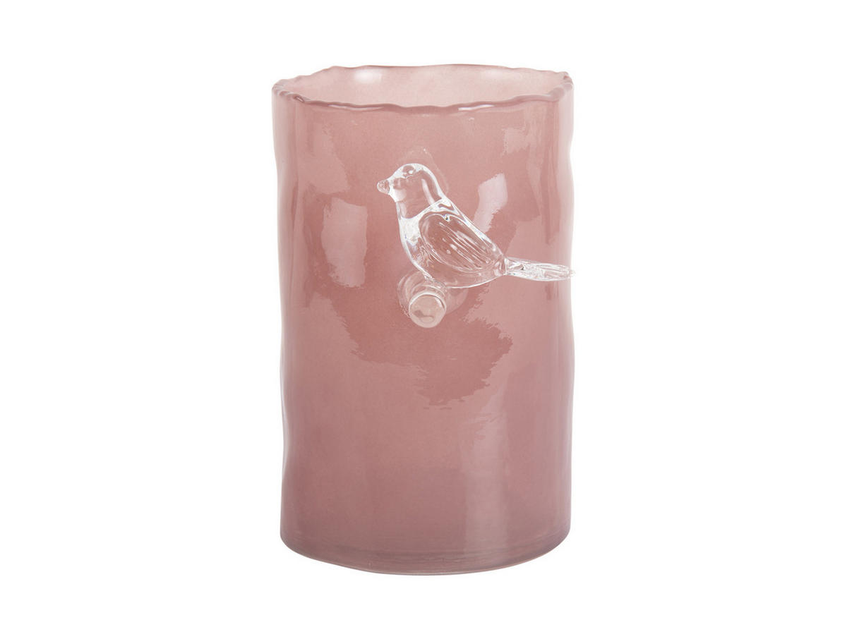 VASE Bird On Branch 9/9/15 cm - Pink, Glas (9.5/15cm) - Present Time