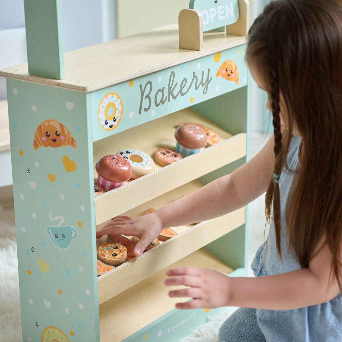 HOLZ-BÄCKEREISTAND mit 12 Gebäckstücken, Grün, 93cm - Grün, Holz (18/93/43cm) - Teamson Kids