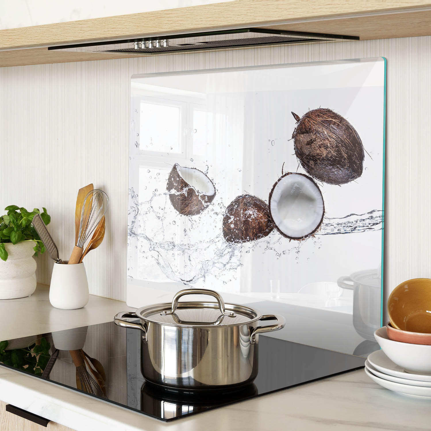 GLASPLATTE 60x52 cm Kokosnuss mit Wasser - Braun, Glas (60/0.4/52cm) - TULUP