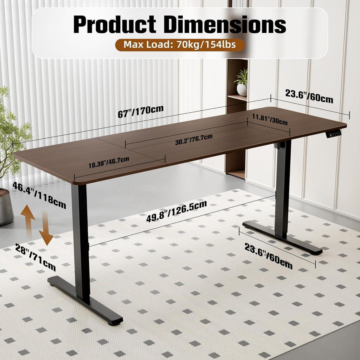 SCHREIBTISCH elektrisch höhenverstellbar 170 x 60 cm Schwarznuss - Braun, Holzwerkstoff (60/170/71cm)