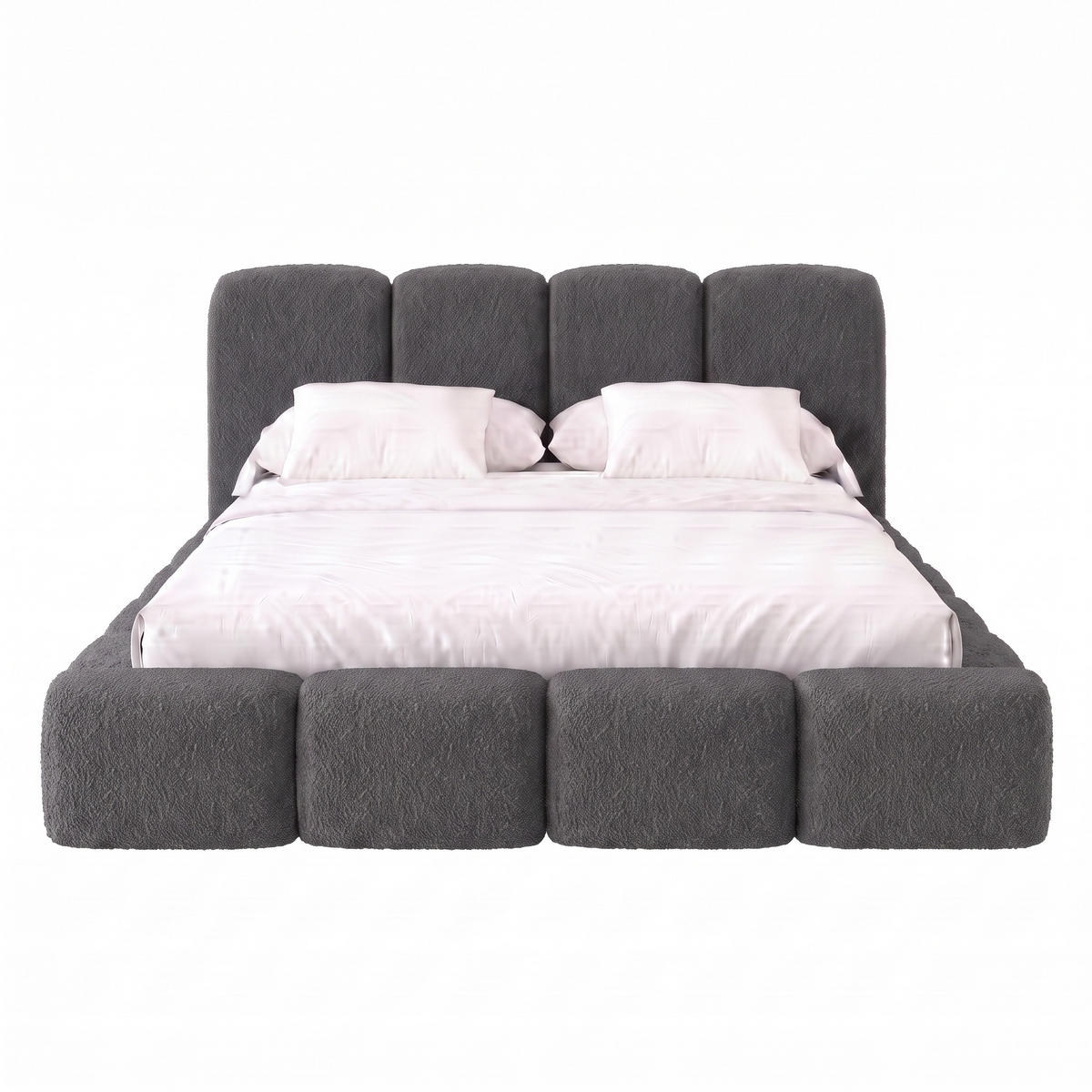 POLSTERBETT SUENO MAXI 160x200 cm in Graphit, gepolstertes Kopfteil, Metalllattenrost, Bettkasten, Bouclé-Stoff - Graphitfarben/Naturfarben, Holz/Textil (160/200cm) - Muffo