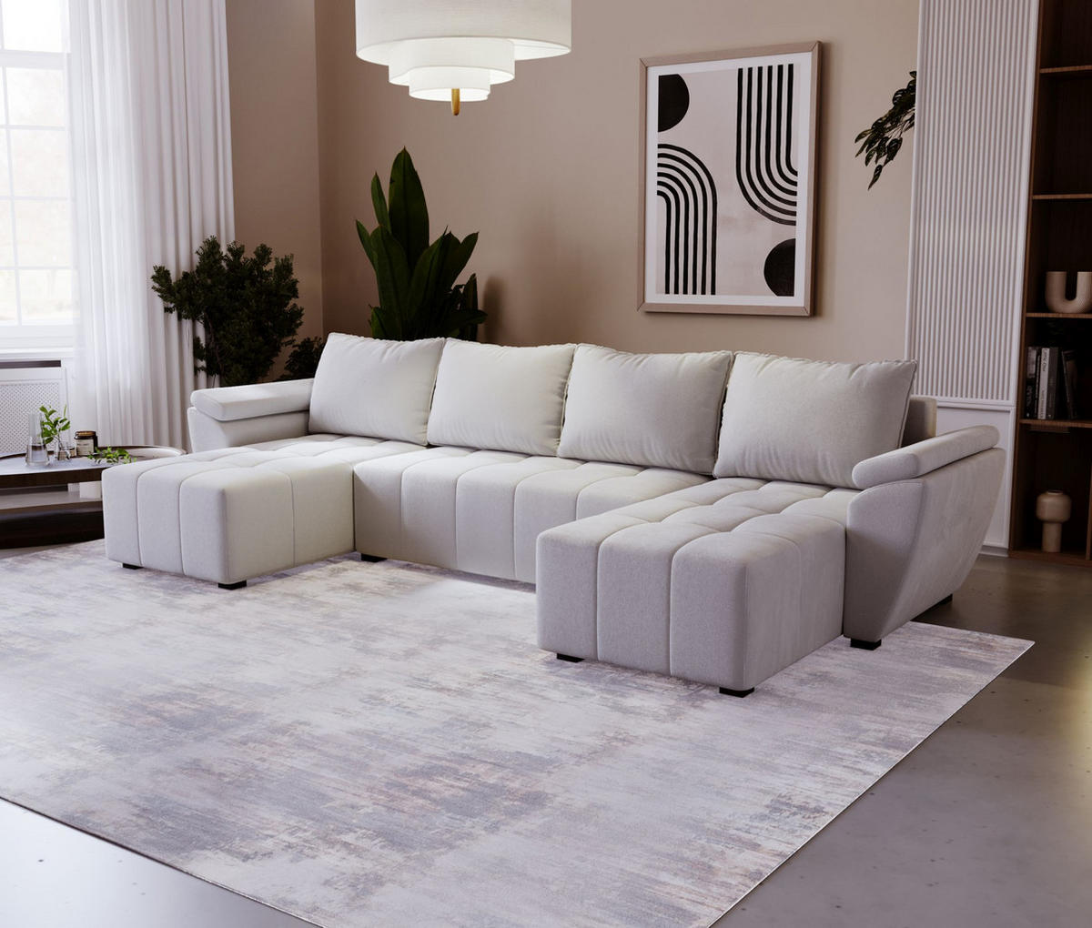 ECKSOFA ZEUS U Monolith 84 mit Schlaffunktion - Grau, Textil (305/88/140cm) - Bedante