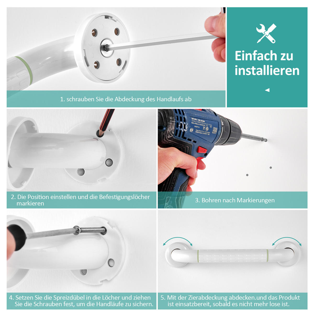 HALTEGRIFF fürs Badezimmer Weiß 37/8,3/7 mm - Weiß, Metall (37/8.3/7cm) - EMKE