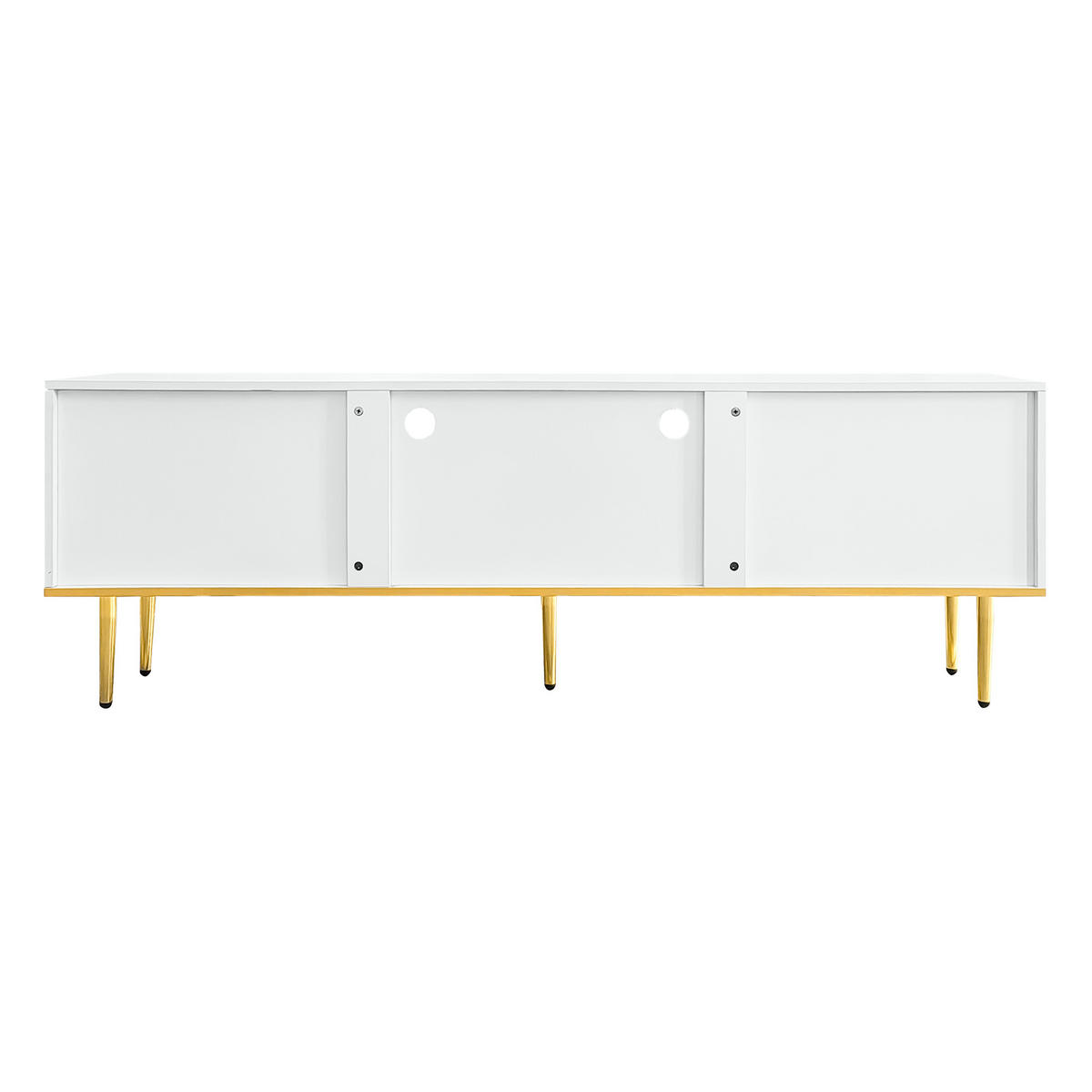 LOWBOARD in Weiß TV-Schrank mit Schubladen und goldenen Füßen für Wohnzimmer, B165/T36/H55 cm - Goldfarben/Weiß, Holzwerkstoff/Metall (165/55/36cm) - STILVORA
