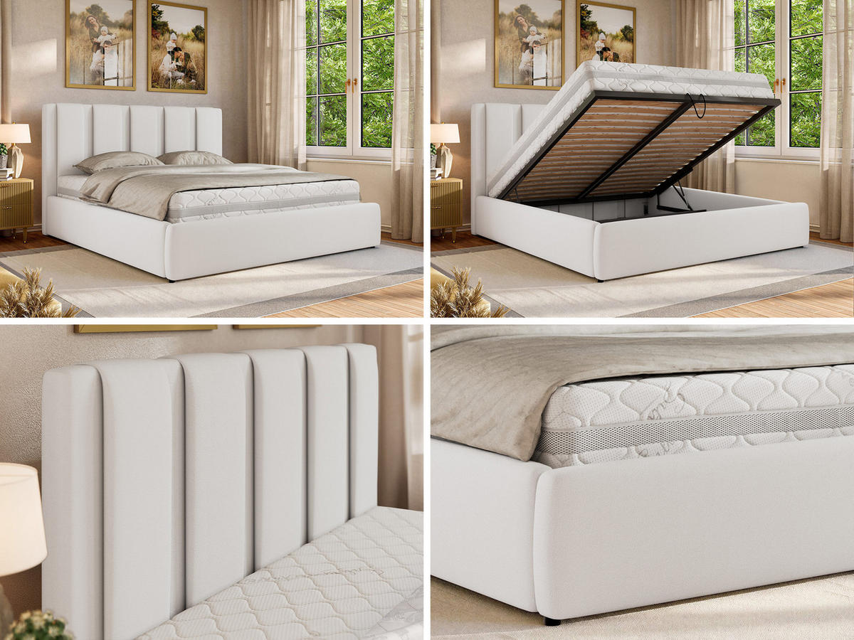 POLSTERBETT SAVINO CLASSIC 160/200 - Weiß Kunstleder - ohne Matratze - Weiß, Textil (160/200cm) - MKS