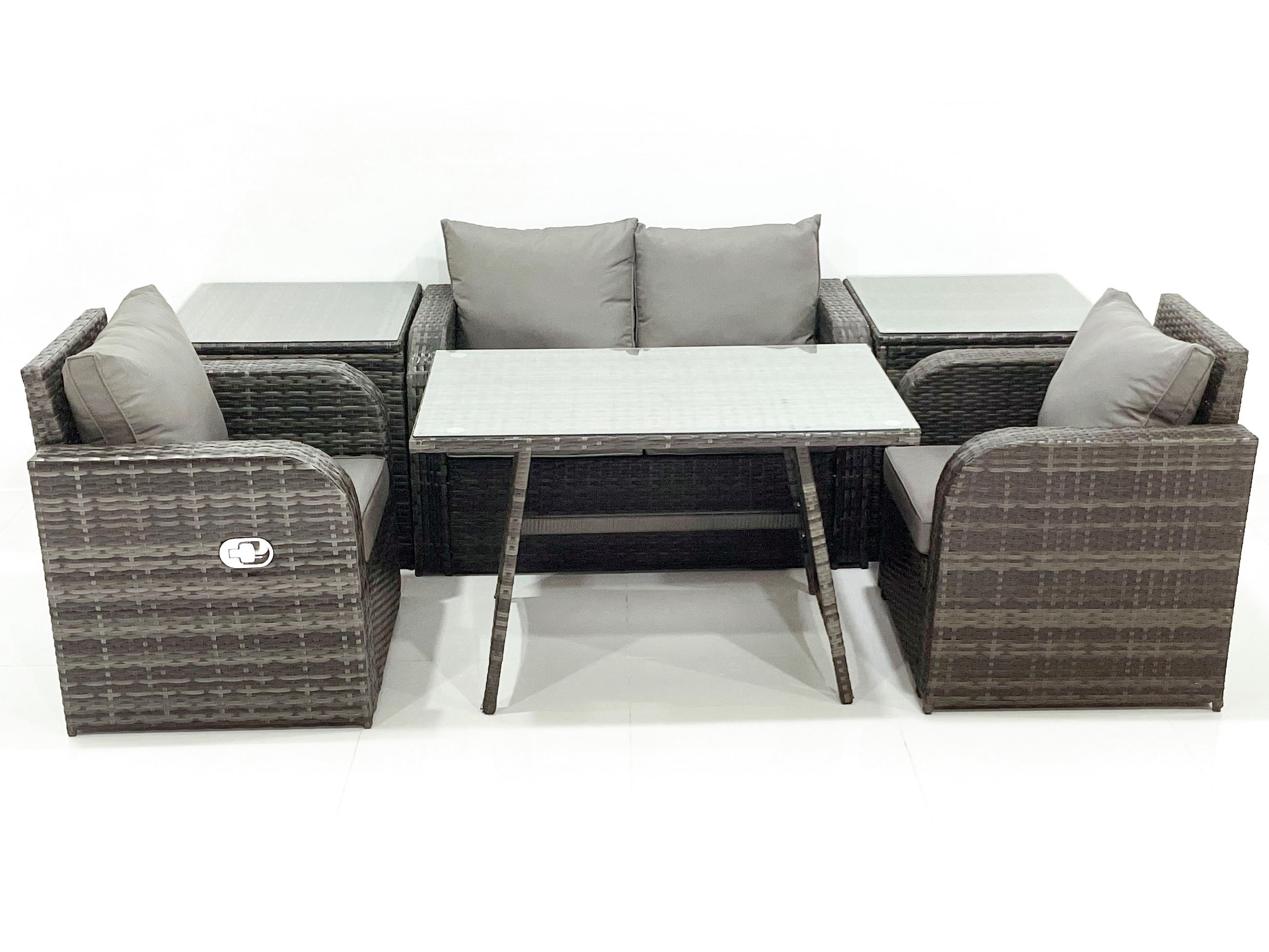 GARTENMÖBEL SET mit COUCHTISCH Polyrattan Dunkelgrau 4-Sitzer - Dunkelgrau/Grau, Glas/Kunststoff - Fimous