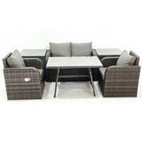 GARTENMÖBEL SET mit COUCHTISCH Polyrattan Dunkelgrau 4-Sitzer - Dunkelgrau/Grau, Glas/Kunststoff - Fimous