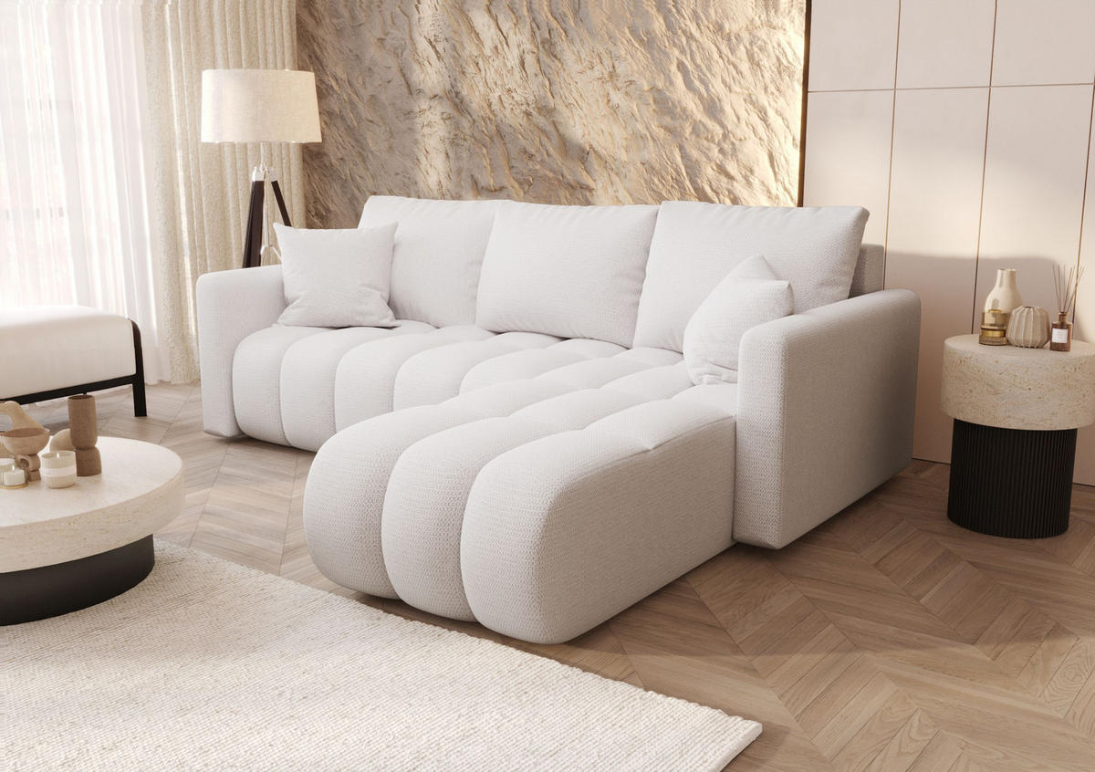 ECKSOFA GARDA rechts weiß Strickstoff Aragon 1 - Schlaffunktion, Bettkasten - Weiß, Textil (230/149cm) - Cornero