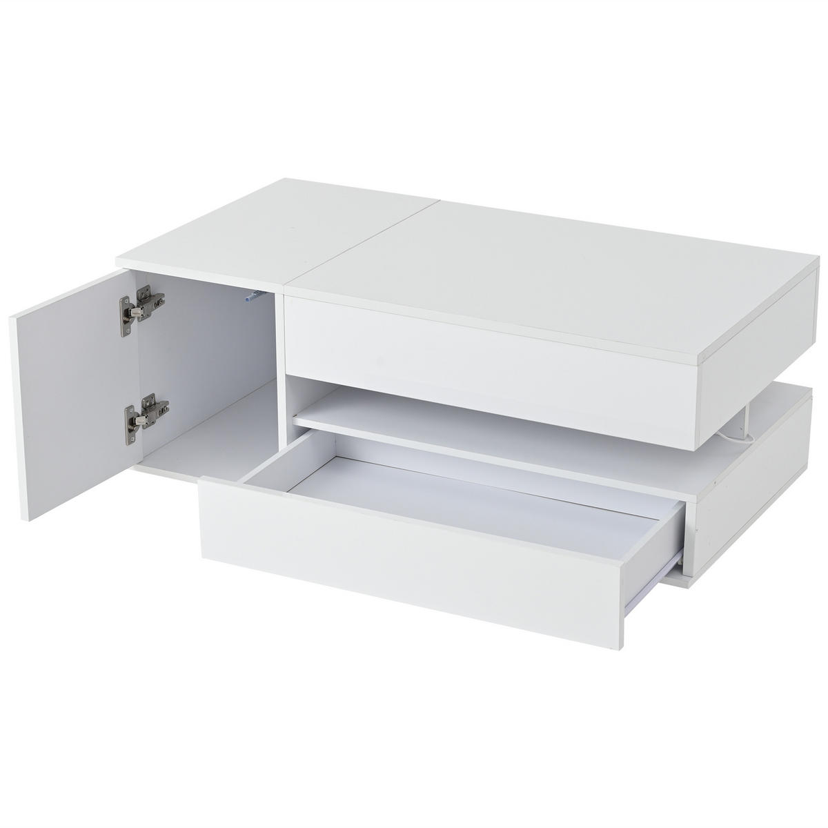 COUCHTISCH 90/50/34,5 cm Weiß aus Holzwerkstoff mit Hubfunktion LED und Stauraum - Weiß, Holzwerkstoff (90/50/34.5cm) - OKWISH