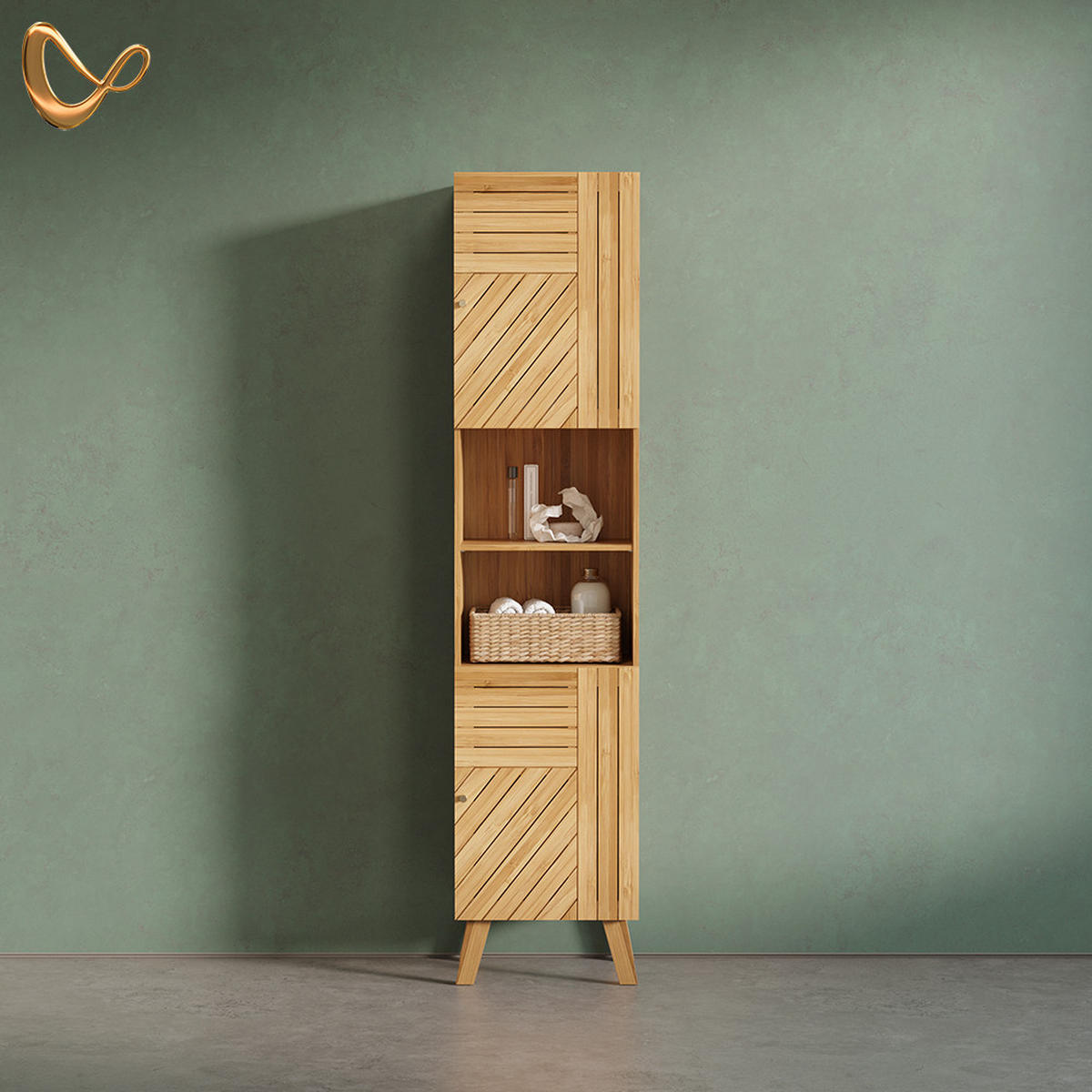 KOPALNIŠKA OMARICA Olona, Bambus, 40 x 177 cm z 2 vrati - naravne barve, leseni material (40/177/36cm) - Livinity®
