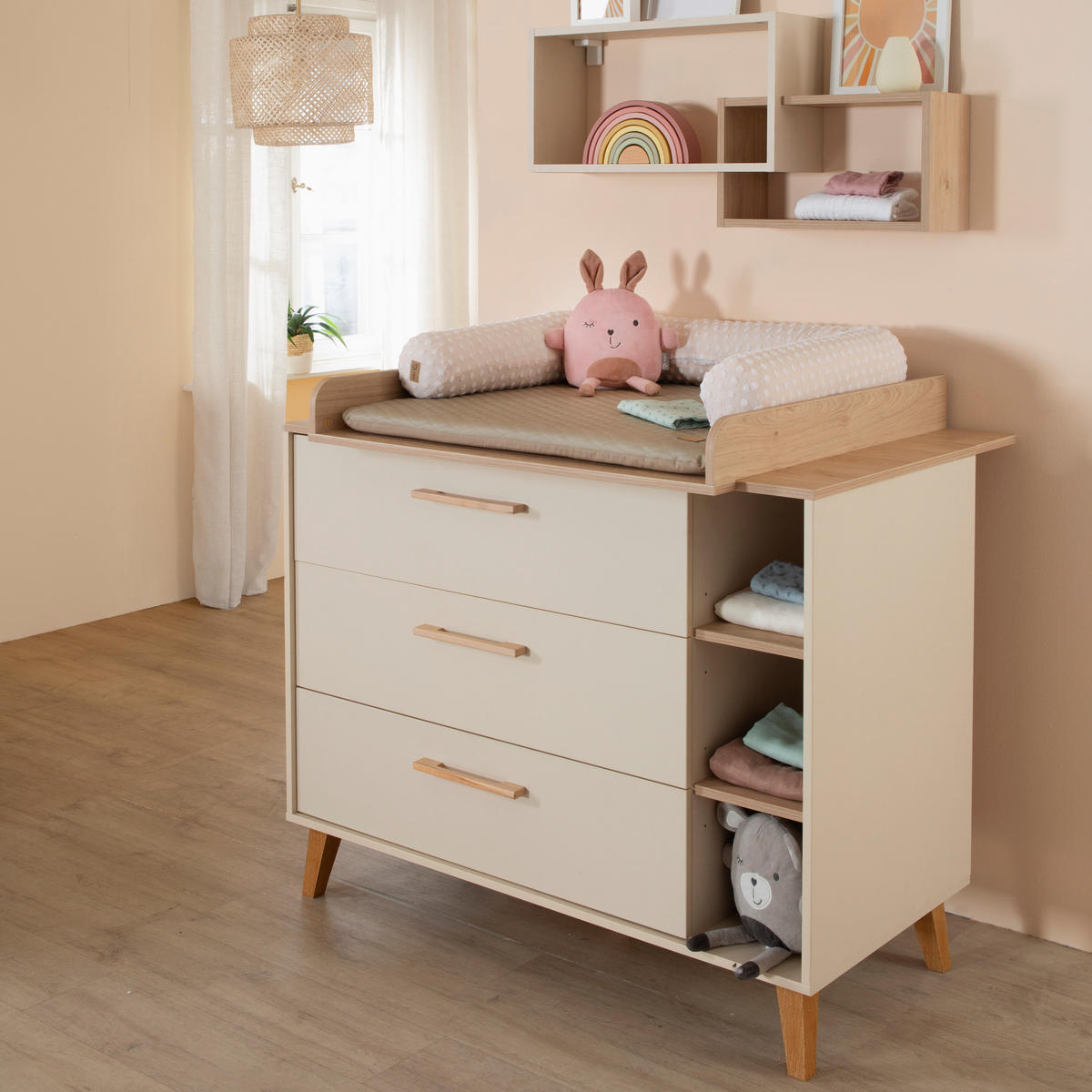 BABYZIMMER SET Jil 3-teilig - Kastanienfarben/Kaschmir, Holz/Holzwerkstoff (138/200/55cm) - Roba