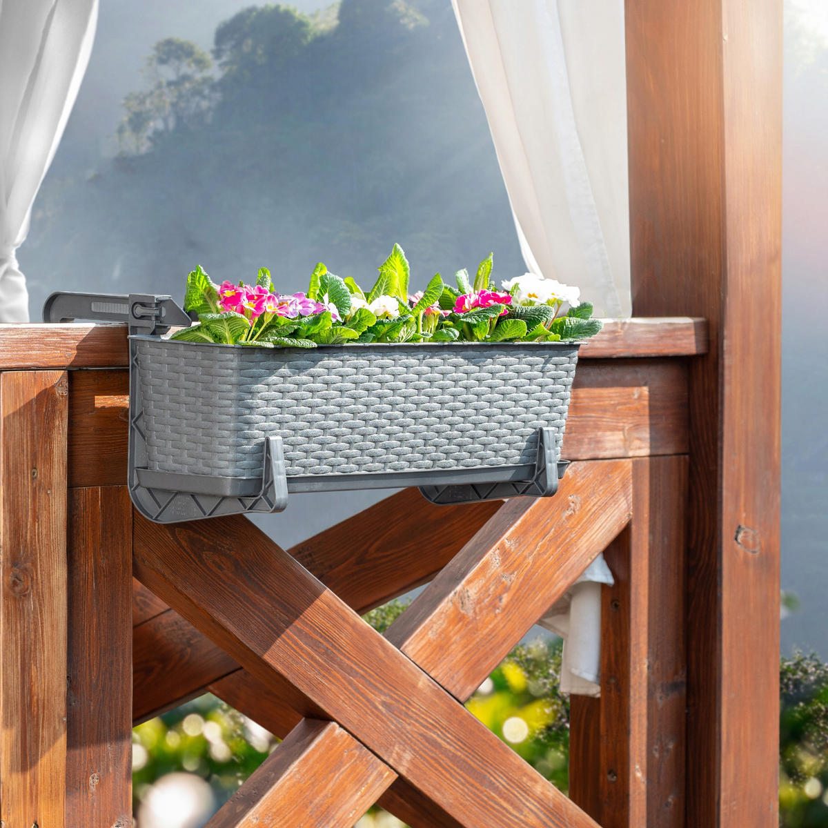 Blumentopf mit Untersetzer und 2 Griffe 60 cm, Graphit - Graphitfarben, Kunststoff (17/60cm) - KADAX