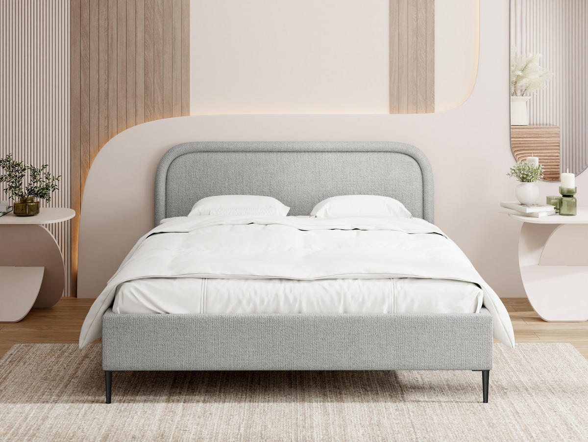 POLSTERBETT Jasmine Slim mit Bettkasten, Lattenrost & hohen Metallfüßen in Grau Chenille 140x200 cm - Birkefarben/Schwarz, Holz/Textil (140/200cm) - WFL GROUP