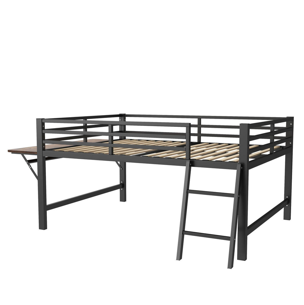 HOCHBETT 140/200 cm Schwarz mit LED und Schreibtisch - Schwarz, Metall (140/200cm) - MIVRAY