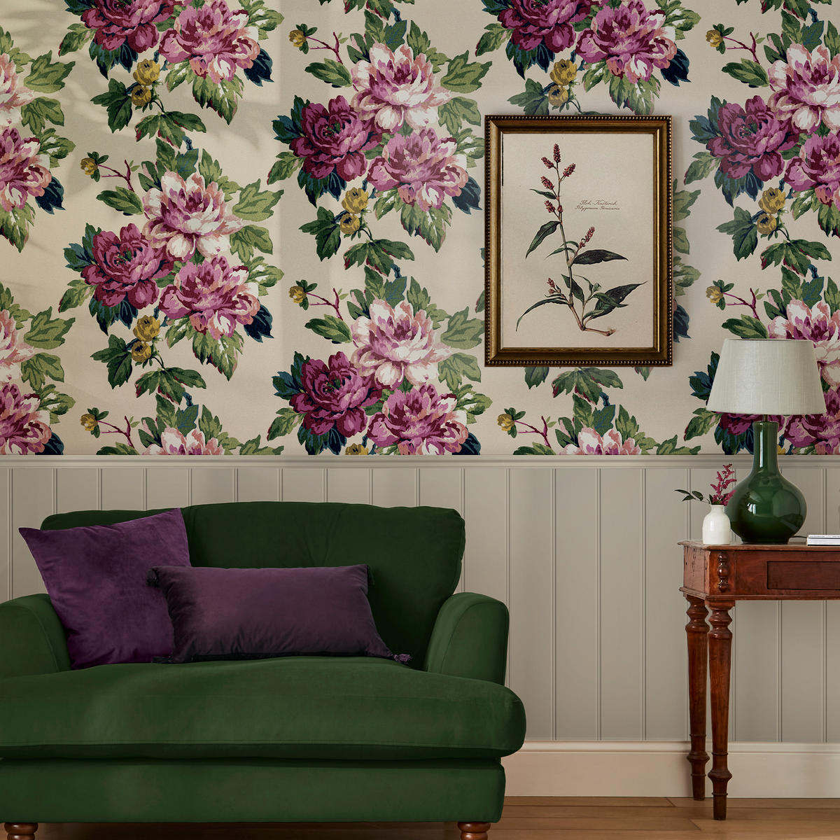 VLIESTAPETE Blumeneinladung 1005x52cm - Lila/Grün, Papier/Kunststoff (52/1000cm) - Joules