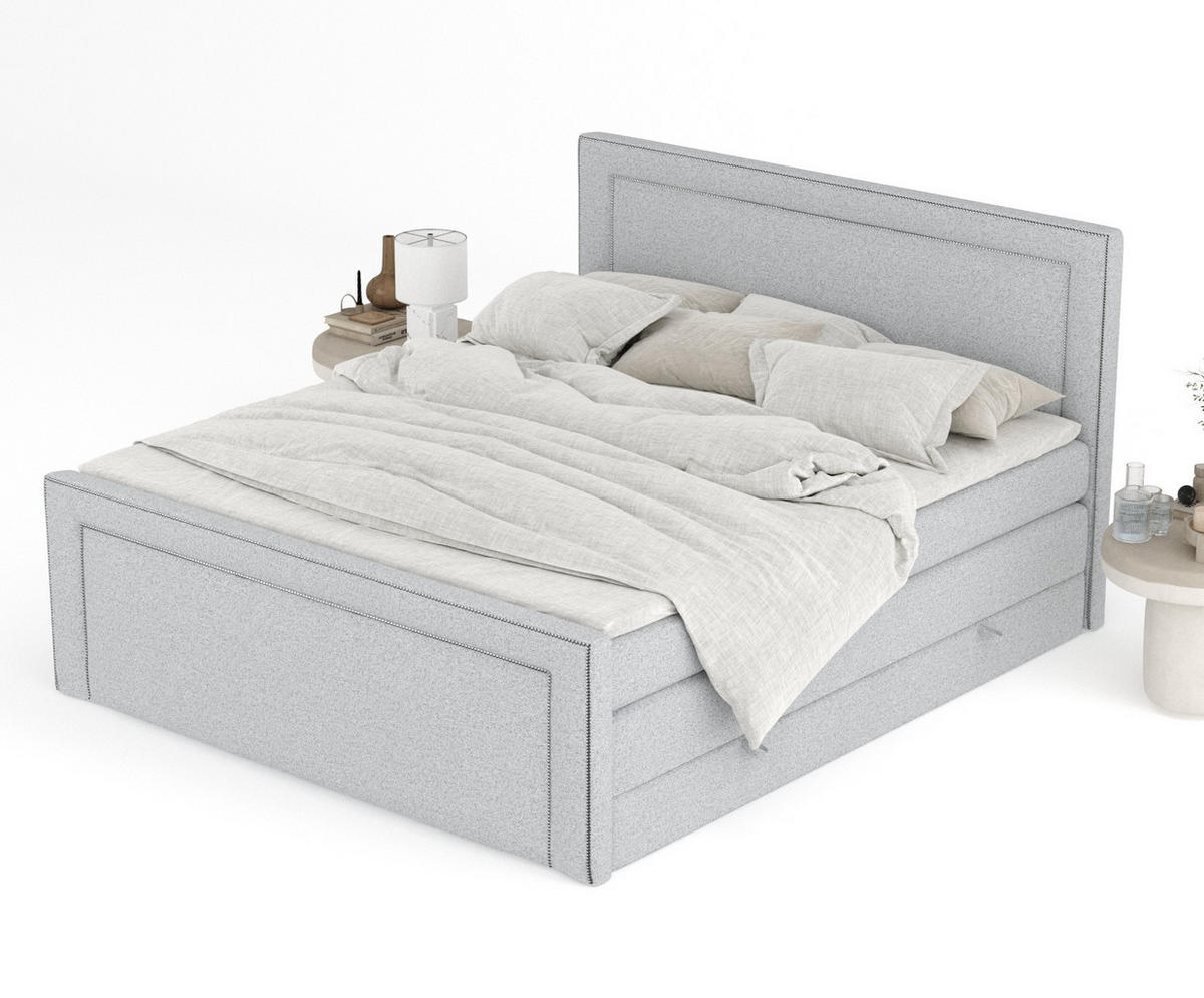 BOXSPRINGBETT Luxora Hellgrau 200/200 cm - Hellgrau/Schwarz, Holz/Holzwerkstoff (200/200cm) - Maison de Reve