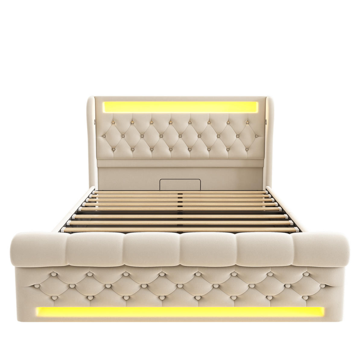 POLSTERBETT 140/200 cm Beige mit LED-Beleuchtung und Stauraum-Kopfteil - Beige, Textil (140/200cm) - OKWISH