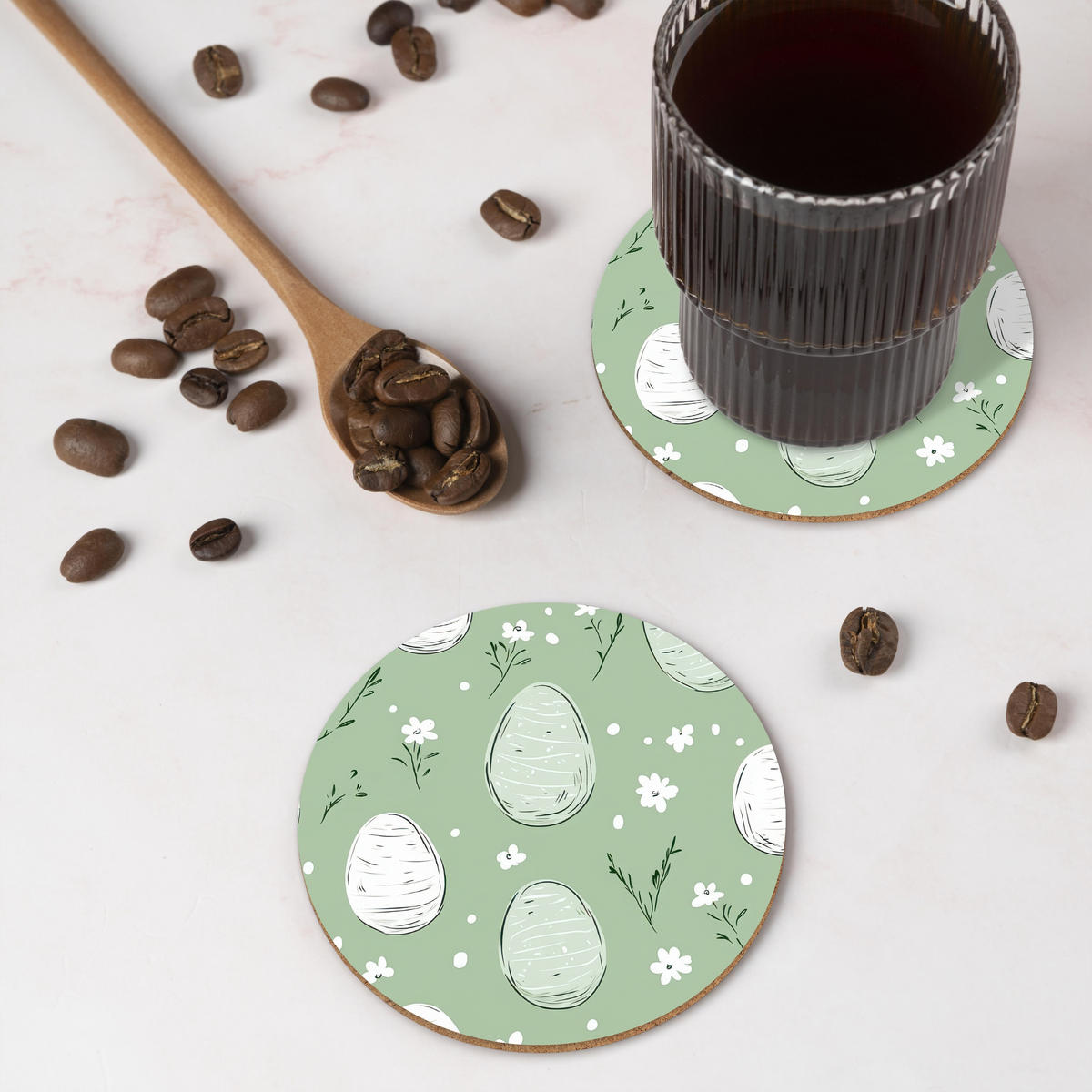 GLASUNTERSETZER Grün - Eier - Muster 10x10 cm - Hellgrün, Naturmaterialien (10/0.2cm) - MuchoWow