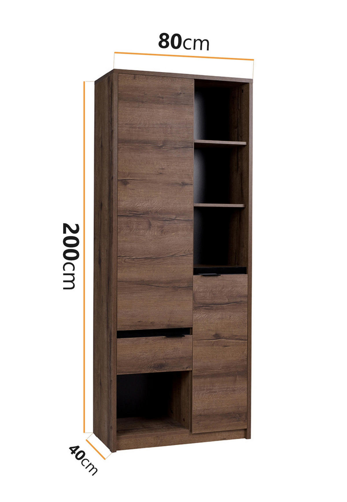 BÜCHERREGAL Martin 80x200 - Schwarz Hochglanz/Schwarz, Holzwerkstoff/Metall (80/200/40cm) - Ravio